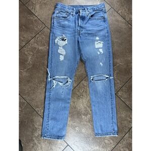 Levi's 501 Women's 26x28 Button Fly Skinny Leg Big E Light Washed Distressed